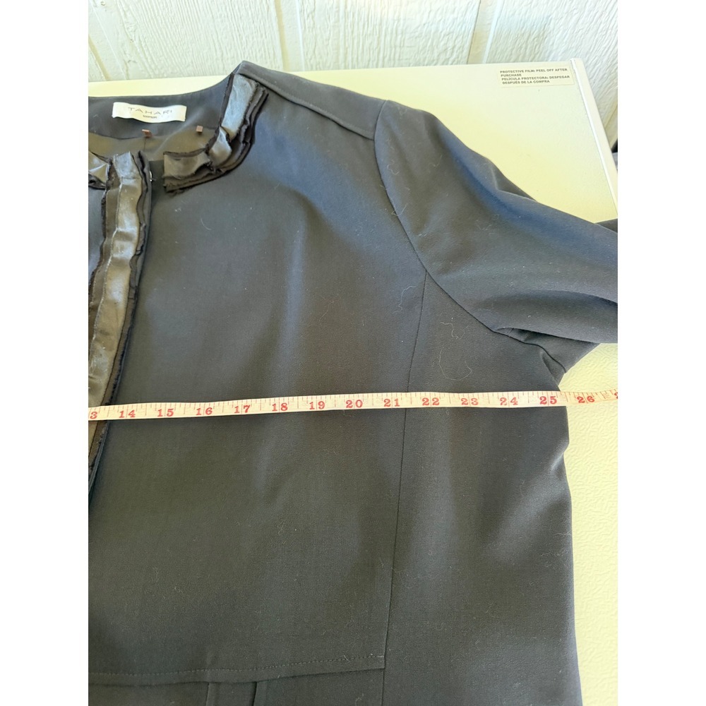 Tahari Woman Black Open Front Jacket Size 20 Ruffle Trim Career Blazer - Picture 5 of 7